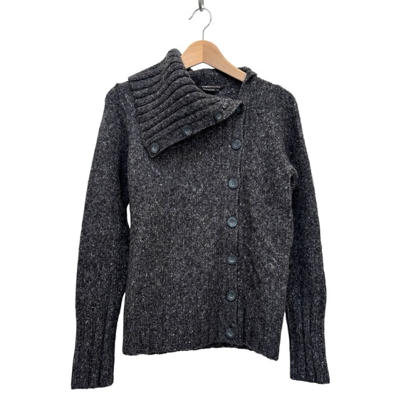 BCBGMAXAZRIA Button Front Knit Turtleneck Cardigan Sweater Cozy Black M NEW - Picture 1 of 12